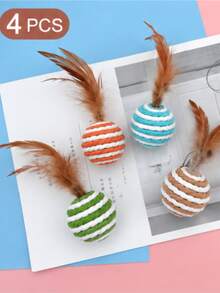 4pcs Cat Toys, Random Color Ball Design, Cat Teaser Stick, Suitable For Cat Interaction - Multicolor - View 12