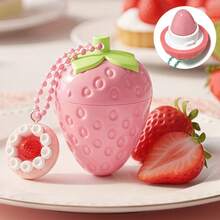 1/2Pcs Cute Strawberry Shape Temperature‑Change Lip Balm With Dessert Pendant Keychain,Moisturizing Hydrating Lip Care,Random Style - Fruity - View 3