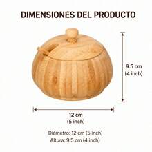 Natural Bamboo Sugar Bowl With Lid And Spoon 12x9.5cm, Round Salt And Spice Storage Container, Kitchen Organizer With Spoon Slot - Yellow - View 9