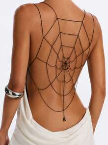 1pc Vintage Dark Gothic Metal Spider Web Multi-Layer Chain Back Chain, Sexy Body Chain, Halloween Party Nightclub Dance Accessory For Women - Black - View 8