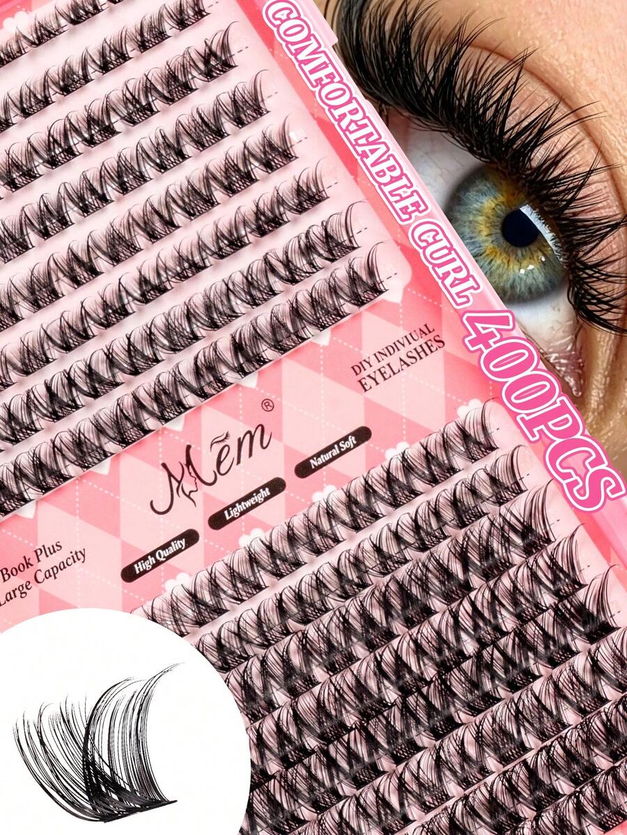 2‑Styles 400‑Cluster D‑Curl Lash Extension Kit, Mixed 8‑16mm Length Individual False Lashes, Beginner‑Ready For Daily, Parties & Music Festivals,Must-Haves For Halloween And Christmas Pair With Colored Lashes For A Doubled Effect.