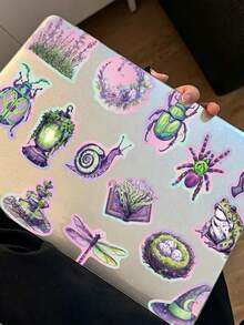 50PCS Purple Green Witchy Forest Holographic Star Aesthetic Stickers, Cottagecore Magic Nature Vinyl Decals For Scrapbook Phone Journal Laptop Water Bottle DIY Adults Party Suppliers - 1 Set - View 4