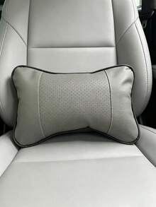 PU Leather Car Neck Pillow & Lumbar Support Set, Breathable Perforated Car Seat Headrest & Back Support Cushion, Comfortable Driving Interior Accessories - Pillow - View 8