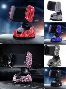 Adjustable Sparkling Sequin Full Rhinestone Suction Cup 360° Adjustable Crystal Car Phone Holder, Bling Car Phone Holder,Crystal Auto Dashboard Air Vent Cell Phone Mount, Universal Car Phone Holder Mount For Windshield, Dashboard And Air Vent, Car Accessories Spring Gift - Multicolor - View 2