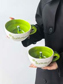 1pc Highly Attractive "Summer Warm Sun Crocodile" Ceramic Coffee Mug, Ins Cute Personalized Creative Niche Design Embossed 3D Crocodile Decor Mug, Large Capacity Cup, Exquisite, Perfect Gift - Multicolor - View 2