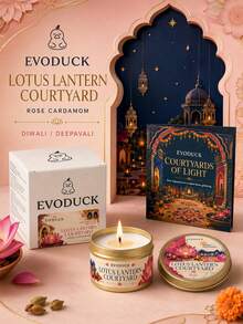EVODUCK 1pc Rose & Cardamom Scented Candle In Gold Tin Can, Lotus Lamp Design, Diwali/Home Fragrance Aromatherapy Candle, Suitable For Puja Room Decor, Rangoli Table Centerpiece, Housewarming Gift For Women Family And Friends - Diwali Candles - View 5