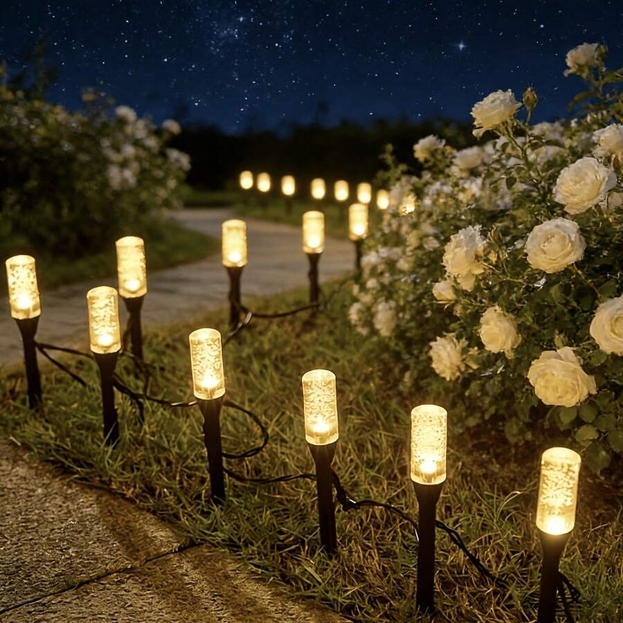 Bubble Tube Solar Ground Light, Warm White LED Glowing, Transparent Bubble Cylinder Design, Waterproof Automatic Night Sensor, Exquisite Landscape Lighting, Suitable For Flower Beds, Gardens And Lawn Decoration