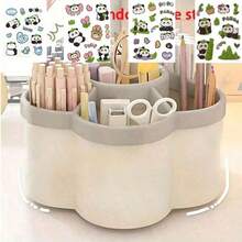1pc 360° Rotating Desktop Organizer, 6 Compartments, PP Material, Large Capacity Pen Holder, Suitable For Students And Children, Can Hold Makeup Brushes, Pens And Desktop Accessories, Minimalist Design, Suitable For Office, Bathroom, Vanity - Multi-color - View 3