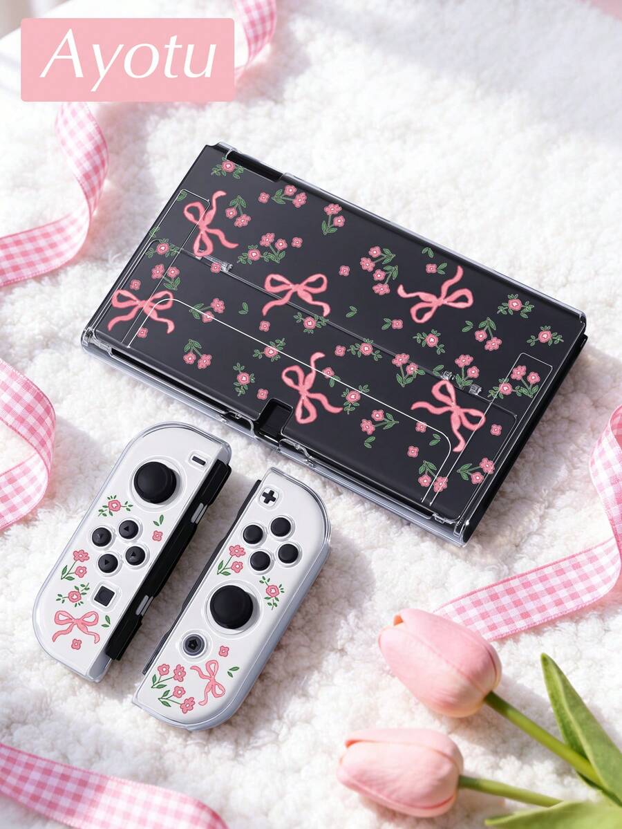 Ayotu Floral & Bow Switch Transparent Protective Case, Compatible With New Switch 2 (2025)/Switch NS/Switch OLED, Can Be Used On Dock Without Removing Protective Case, Universal Game Controller Protective Cover, Switch Game Accessories, Anti-Drop Anti-Scratch, Birthday Gift & Christmas.