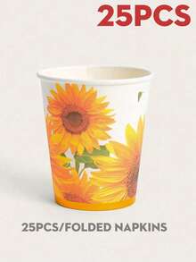 10/25pcs 9oz Sunflower Paper Cups, Birthday Party Decoration, Sunflower Party Cups, Bee Plate For Bridal Shower, Summer & Autumn Disposable Cups - Multicolor - View 7