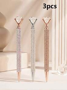 3/1pc Shiny Rhinestone Diamond Ballpoint Pen, Elegant Luxury Metal Barrel Crystal Top Smooth Writing Pen, Wedding Bridesmaid Gift, Office Desk Dorm Campus Stationery School Supplies - Multiple Styles - View 11