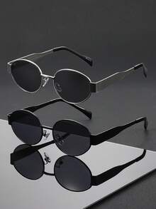 2 Pairs Men's Fashion Oval Glasses Set, Perfect Blend Of Modern Style And Classic Charm, Suitable For Vacation, Party, Daily Wear, Fits All Face Shapes - Multicolor - View 7