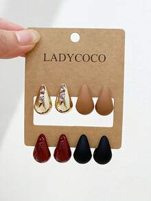 LADYCOCO 4對時尚可愛多色水滴耳環套組，ABS材質，適合女性日常配戴 - 彩色 - 查看 4