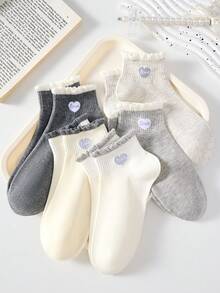 5 Pairs Women's Cute Breathable Heart Pattern Fashion Short Invisible Socks, Ankle Socks, Boat Socks, Breathable Soft Minimalist Socks, Fashion Socks, White Socks Black Socks Suitable For Daily Casual Wear, Suitable For Spring Summer All Seasons - View 2