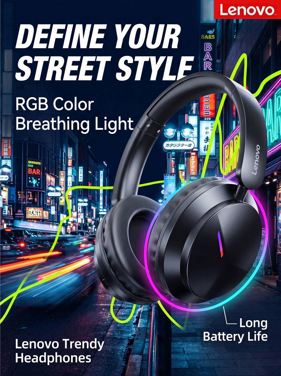 Lenovo Auriculares inalámbricos Bluetooth EH140, diseño para juegos en color negro, chip dedicado para juegos, posicionamiento de sonido, compatibles con Delta Force, juegos FPS y juegos de PC. - Negro - Ver 1