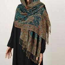 1pc Fashion Warm Scarf, Headscarf, Paisley Print Scarf, Headscarf, Shawl, Robe, Suitable For Women's Daily Wear - Dark Green - View 4
