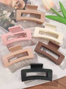 6pcs ABS Material Autumn/Winter Minimalist Matte Pink & Light Coffee Hollow Square Hair Clips, Multi-Functional Tea Party Updo Hair Accessories - 6-piece Set - Square - View 4