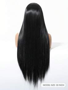 13*4 HD蕾絲假髮，150%密度，高品質舒適女士蕾絲假髮，黑色假髮，30英吋超長直髮，耐熱合成纖維材質，適合度假、旅行、家庭聚會、Cosplay和日常穿戴，萬聖節、聖誕節、齋月假髮 - 黑色 - 查看 7