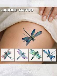 JKCODE TATTOO 4 Buah Tato Temporer Capung Biru 3D Realistis, Stiker Tato Mini Bergaya, Tato Keren, Tato Tahan Air untuk Wanita, Sederhana, Stiker Tato Cetak Berwarna, Stiker yang Dapat Dicuci untuk Pesta, Bertahan 3-5 Hari - MultiWarna - View 2
