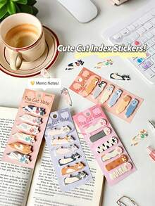 4 Sets/24 Styles Creative Cartoon Cat Index Sticky Notes, Cute Cartoon Desktop Memo Notes, Adhesive Marker Classification Stickers, Used For Marking, Classification, Note-Taking, Etc., Random Styles - one-size - View 2
