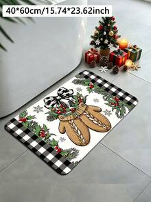 1pc Christmas Vintage Style Holly Bow Pattern Kitchen Mat, Soft Flannel Touch Absorbent Home Entryway Rug, Easy To Clean Washable Long Runner Mat, Kitchen Long Carpet, Suitable For Kitchen, Bathroom, Entryway, Laundry Room, Hallway, Bedroom, Living Room Decor Rug, All Season Use, Great Gift, Christmas Atmosphere Decorative Mat - View 7