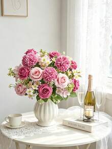 1pc/3pcs Artificial Silk Rose Bouquet With Daisy And Dandelion, Bulk Wholesale For Wedding, Home, Party Decoration And Table Centerpiece - Hot Pink - View 6