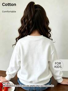 Tween Girl Crew Neck Sweatshirt, Hope Never Everything Letter Print Pure Cotton Pullover, Soft Casual Long Sleeve Top - White - View 4
