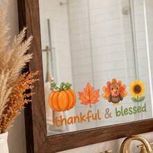 1pc Thanksgiving Mirror Decorative Sticker, Pumpkin Turkey Maple Leaf Sunflower English Autumn Mirror Self-Adhesive Sticker - Multicolor - View 4