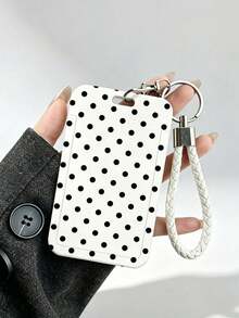 New Minimalist Polka Dot Pattern Card Holder (Card Holder + Keychain), Suitable For Student ID, Meal Card, Bus/Metro Card And Access Card, With Bag Hanging, Keychain, Wallet And Bank/Credit Card Storage Functions, Equipped With Sliding Cover Design And Lanyard, Made Of Durable Plastic Material, Strong And Sturdy, Effectively Protects Work Credentials, Essential For Holiday Travel And University Life (Printed Pattern Randomly Distributed) - Multicolor - View 12