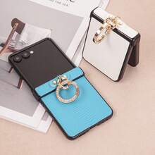 CHOKBODY Fashionable Luxurious Minimalist Lizard Pattern Faux Leather, With Hinge Protection, With Artificial Diamond Plated Ring Buckle Folding Phone Case, Compatible With Samsung Galaxy Z Flip 8, 7, 7FE, 6 Folding Phone Protective Cover - White - View 8