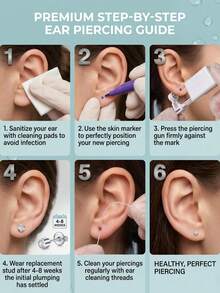 2/4/6/8pcs Hypoallergenic Self-Piercing Nose Stud Set, Disposable Nose Piercing Gun With Piercing Tool, Suitable For Cartilage, Tragus, Helix Piercing, Piercing Gun With Piercing Jewelry (Silver With 4mm CZ Diamond) - Multicolor - View 7