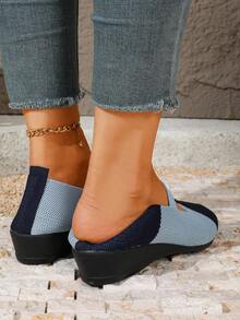 New Women's Wedge Heel Pumps, Colorblock Knit Upper, Elastic Strap, Commute & Date, Lightweight All-Season - Green - View 8