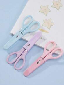 2pcs Macaron Stainless Steel Round Tip Scissors (Pink + Blue), Equipped With Protective Cover Stainless Steel Blades, Portable Multi-Functional Scissors, Ergonomic Design, Suitable For Office, School, Home And Art Creation Scenes. Can Cut Fabric, Paper, Metal Wire. Exquisite Design, Convenient To Carry. Durable Daily Practical Scissors. - A - View 5