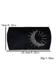 DUOJIAOYAN 1pc New Solid Color Wide Band Heavy Rhinestone Sun & Moon Print Elastic Breathable Sports Headband For Daily Workout Fitness Styling - Multicolor - View 2