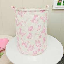 Large Bow Pattern Foldable Round Storage Basket, Multi-Functional Storage Bin, Suitable For Bathroom, Room, Laundry Basket, Dirty Clothes Basket, Room Clutter Large Capacity Storage Bin, Clothing Storage, Clutter Storage, Multi-Functional Storage - Multicolor - View 10