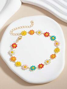 1pc Fashion Daisy Anklet, Sweet Versatile Bohemian Style Chrysanthemum Anklet - Multicolor - View 4