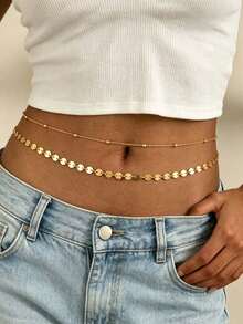 Sequin & Bead Decor Minimalist Chic Waist Chain - Gold - View 4