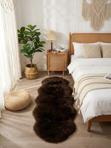 1pc Luxury Coffee Brown Long Plush Runner Rug, Nordic Style Long Plush Runner Mat, Hand-Cut With 1-5cm Error, Bedroom Bedside Mat, Christmas Gift, Bay Window Blanket Heart Sofa Cushion, Soft Decorative Rug, Bedroom Decor, Small Rug, Carpet, Home Decor, Living Room Rug, Living Room Small Rug, Bedroom Rug, Living Room Home Decor, Washable Rug, Plush Rug, Furry Rug, Autumn/Winter Plush Rug - Coffee Brown - View 4
