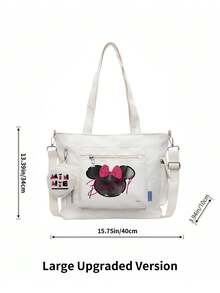 Miniso Set 2 Buah Tas Tote Putih Motif Siluet Minnie Mouse Disney dengan Pita, Dilengkapi Dompet Koin, Ideal untuk Kerja, Perjalanan, dan Belanja - Putih - View 6