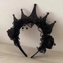 MESHUOKAI Dark Gothic Sparkly Crown Headband, Rhinestone Queen Tiara Hair Hoop, Halloween Vampire Cosplay Party Hair Accessory - Multicolor - View 3