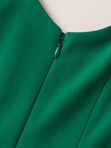 Emerald Green Wide Strap V-Neck Front Tie Drawstring Chiffon Full Skirt Evening Gown, Spring Summer Elegant Ethereal Style Fall Wedding - Green - View 10