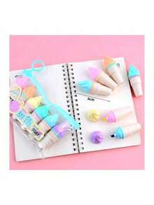 6pcs Mini Fluorescent Highlighter Pen Set, Cute Stationery For School & Office, Student Drawing Supplies, Kawaii Ice Cream Design Marker Pens For Painting, Doodling, Drawing, Writing, Learning, Holiday Gift, Study Award, DIY Pen Set,Back To School - Multicolor - View 15