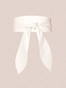 1pc Women's Wide Waist Belt, Soft Versatile Elegant Bowknot Ribbon Long Knot Belt - White - View 5
