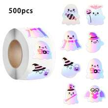 1pc/Halloween Pink Cute Ghost Roll Stickers, Cartoon Little Ghost Candy Adhesive Labels, Gift Box Seal Handmade Party Decoration Stickers - Multicolor - View 11