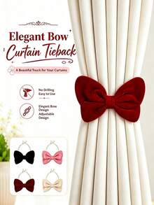 Multicolor Velvet Bow Curtain Tiebacks, Mosquito Net Storage Ties, No-Drill Tie Ropes For Curtains,Easy To Install, No-Drill Tie Ropes, Suitable For Curtains, Bedroom, Living Room Home Decor - Multicolor - View 2