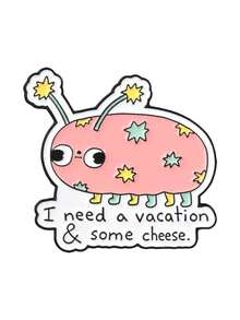 Cute Pink Star Bug Funny Quote Enamel Pin Whimsical Vacation Cheese Meme Lapel Badge Metal Brooch For Backpack Jacket Quirky Accessory Gift - Pink - View 8
