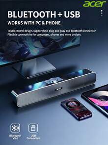 Acer Speaker Komputer Bluetooth OSK218, Speaker Mini untuk Penggunaan di Rumah, Subwoofer Multimedia Panjang, Speaker Gaming Mini USB, Universal untuk Desktop, Laptop, Ponsel, dan Tablet, Kualitas Suara Surround - View 5