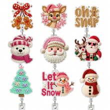 1PC Christmas Retractable Acrylic Badge Reel, Knitted Style ID Card Holder, Anti-Loss Badge Clip For Nurses - Multicolor - View 2