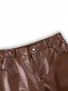 Spring Autumn Men's Workwear Leather Pants, Casual Wide Leg Streetwear Trousers For Daily Outings And Commuting - Brown - View 3