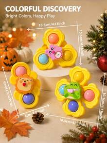 3PCS Baby Suction Cup Spinner Toys,Lion Frog & Bear, Cute Animal Sensory Spinning Toys, Colorful Rattle Balls, Fine Motor Skills Development, Window & High Chair Toys, Early Learning Gift For Babies & Toddlers, Birthday Christmas Gift - Yellow - View 3